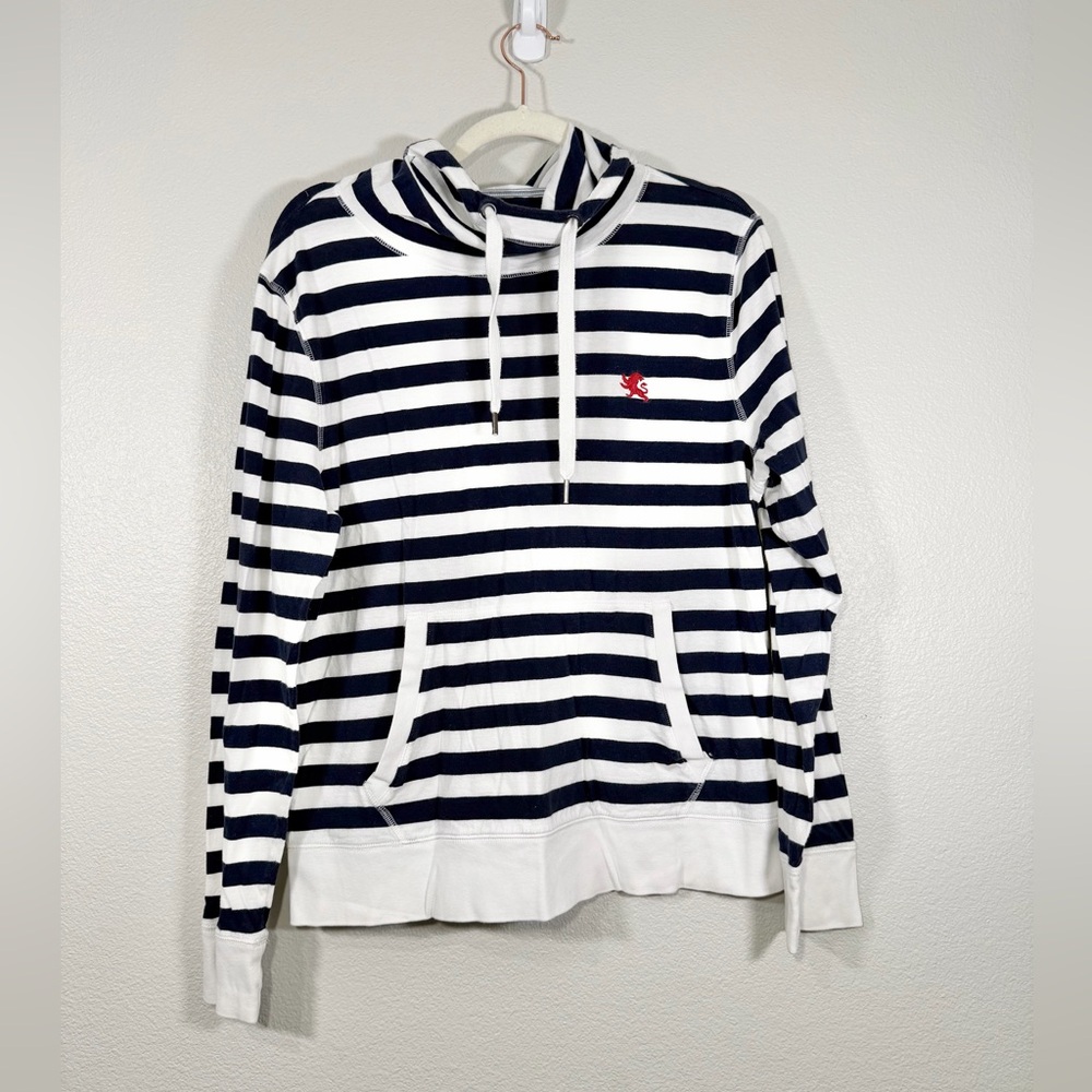 Express Hoodie Long Sleeve Sweatshirt Navy White Striped Red Logo Funnel Women M